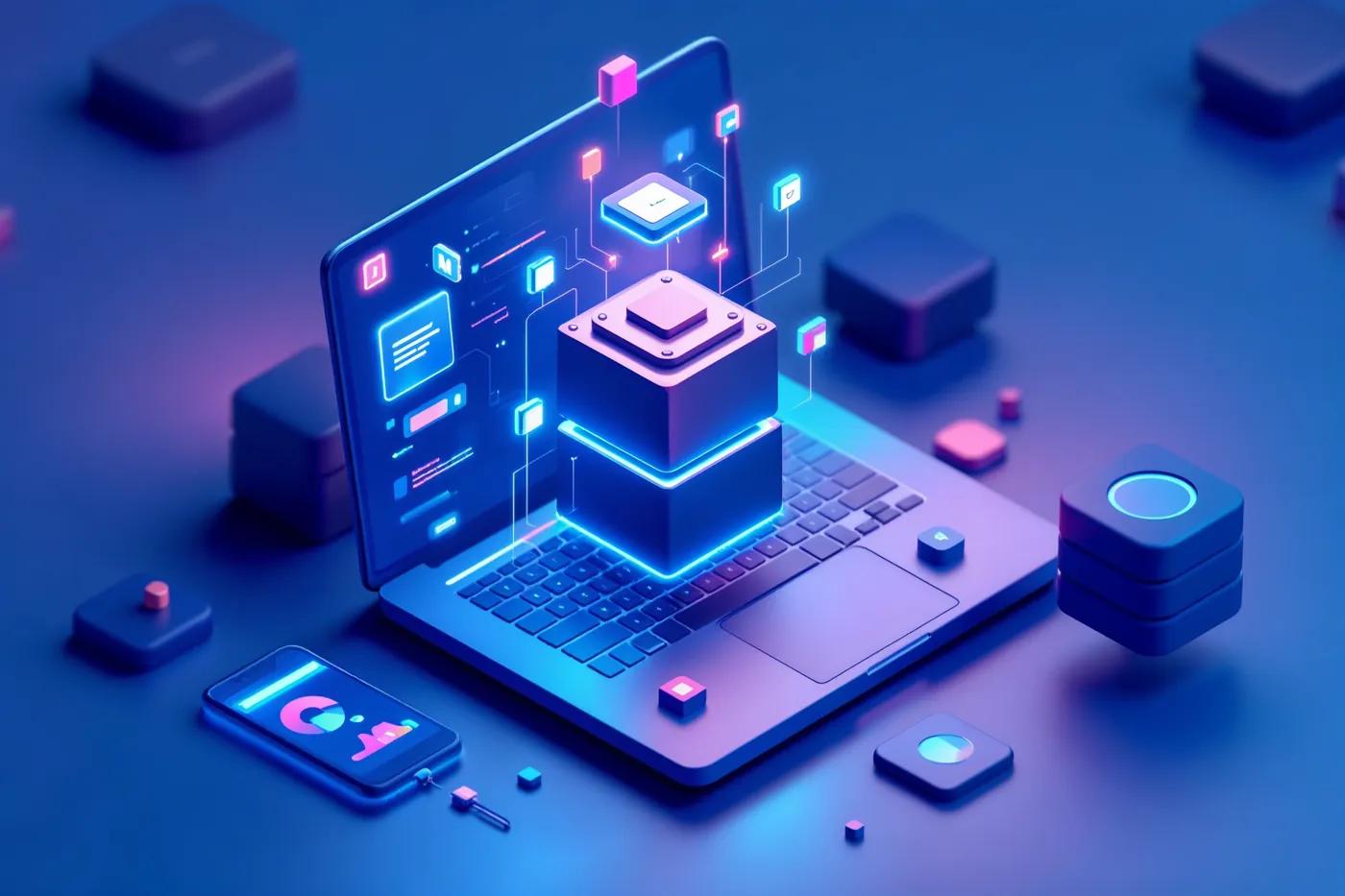 Portátil y móvil con bloques de aplicación conectados a servidores: desarrollo de software a medida para pymes